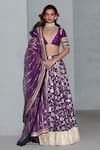 Buy_Rishi and Vibhuti_Purple Net And Raw Silk Embellished Sequins Deep V Neck Floral Lehenga Set _at_Aza_Fashions