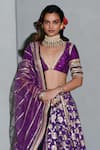 Buy_Rishi and Vibhuti_Purple Net And Raw Silk Embellished Sequins Deep V Neck Floral Lehenga Set _Online_at_Aza_Fashions