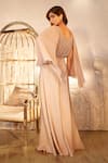 Babita Malkani_Beige Pure Crepe Embellished Pearl V-neck Jumpsuit _Online_at_Aza_Fashions