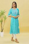 Buy_Samyukta Singhania_Blue Rayon Bandhani Print Anarkali Set_Online_at_Aza_Fashions