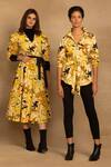 Reena Sharma_Yellow Cotton Embroidery Collared Rhea Floral Print Shirt _Online_at_Aza_Fashions