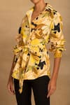 Shop_Reena Sharma_Yellow Cotton Embroidery Collared Rhea Floral Print Shirt _Online_at_Aza_Fashions