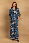 Buy_REENA SHARMA_Blue 100% Cotton Twill Printed Floral Collar Sara Shirt And Pant Co-ord Set _at_Aza_Fashions
