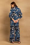 Shop_REENA SHARMA_Blue 100% Cotton Twill Printed Floral Collar Sara Shirt And Pant Co-ord Set _at_Aza_Fashions