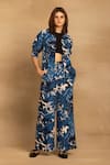 Shop_REENA SHARMA_Blue 100% Cotton Twill Printed Floral Collar Sara Shirt And Pant Co-ord Set _Online_at_Aza_Fashions