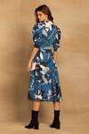 Shop_Reena Sharma_Blue Cotton, Twill V-neck Sara Floral Print Wrap Dress _at_Aza_Fashions