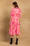 Shop_Reena Sharma_Pink Cotton Bandeau Neck Sara Floral Print Fit And Flare Dress _at_Aza_Fashions