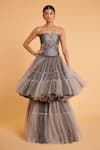 Buy_Siddartha Tytler_Grey Taffeta, Crepe Rhinestones Sweetheart Neck Embellished Corset_at_Aza_Fashions