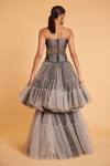 Shop_Siddartha Tytler_Grey Taffeta, Crepe Rhinestones Sweetheart Neck Embellished Corset_at_Aza_Fashions