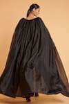 Shop_Siddartha Tytler_Black Velvet, Organza Round Neck Solid Attached Cape Dress _at_Aza_Fashions