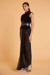 Buy_Siddartha Tytler_Black Velvet Embellished Metal Stud Mandarin Collar Waistcoat  _at_Aza_Fashions