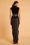Shop_Siddartha Tytler_Black Velvet Embellished Metal Stud Mandarin Collar Waistcoat  _at_Aza_Fashions