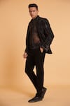 Buy_Siddartha Tytler_Black Velvet And Crystals Mesh Embellished Rhinestones Blazer & Pant Set _at_Aza_Fashions