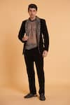 Buy_Siddartha Tytler_Black Velvet Embellished Rhinestones Lapel Blazer And Pant Set  _at_Aza_Fashions