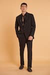 Buy_Siddartha Tytler_Black Textured Knit Embellished Crystal Mesh Lapel Blazer And Pant Set  _at_Aza_Fashions