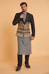 Buy_Siddartha Tytler_Black Tussar, Linen Crystals, Zari Embroidered Jacket With Kurta Set _at_Aza_Fashions