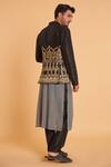 Shop_Siddartha Tytler_Black Tussar, Linen Crystals, Zari Embroidered Jacket With Kurta Set _at_Aza_Fashions