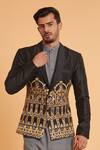 Siddartha Tytler_Black Tussar, Linen Crystals, Zari Embroidered Jacket With Kurta Set _Online_at_Aza_Fashions