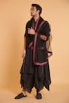Buy_Siddartha Tytler_Black Kurta And Dhoti Pant- Blended Linen Draped & Flap Set _at_Aza_Fashions
