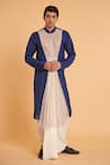 Buy_Siddartha Tytler_Ivory Kurta-blended Linen And Crystals Color Block Kurta & Dhoti Pant Set  _at_Aza_Fashions