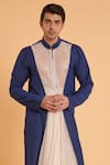 Siddartha Tytler_Ivory Kurta-blended Linen And Crystals Color Block Kurta & Dhoti Pant Set  _Online_at_Aza_Fashions