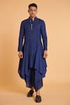 Buy_Siddartha Tytler_Blue Blended Linen Draped Kurta And Dhoti Pant Set  _at_Aza_Fashions