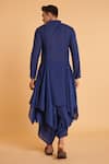 Shop_Siddartha Tytler_Blue Blended Linen Draped Kurta And Dhoti Pant Set  _at_Aza_Fashions