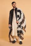 Buy_Siddartha Tytler_Ivory Chanderi Pipe Achkan Set With Panelled Dupatta  _at_Aza_Fashions