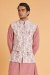 Siddartha Tytler_Ivory Silk, Linen Embroidery Thread Bundi And Kurta Set _Online_at_Aza_Fashions
