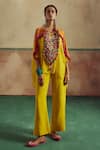 Buy_Zariya the Label_Yellow Blouse And Pant Bamberg Silk Boho Thread Work Tassel Embellished Cape Set _at_Aza_Fashions