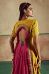 Zariya the Label_Yellow Kurta And Lehenga Bamberg Silk Embroidery Sheesha Backless Set _at_Aza_Fashions