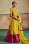 Buy_Zariya the Label_Yellow Kurta And Lehenga Bamberg Silk Embroidery Sheesha Backless Set _at_Aza_Fashions