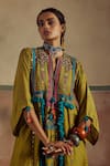 Shop_Zariya the Label_Green Kurta And Pant Bamberg Silk Embroidery Threadwork Jhola Boho Sheesha With _Online_at_Aza_Fashions