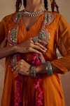 Buy_Zariya the Label_Orange Dress Bamberg Silk Embroidery Threadwork V Boho Mirror Cape With A-line _Online_at_Aza_Fashions