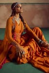 Zariya the Label_Orange Dress Bamberg Silk Embroidery Threadwork V Boho Mirror Cape With A-line _at_Aza_Fashions