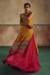 Zariya the Label_Yellow Kurta Bamberg Silk Embroidery Threadwork Mirror Waves Lehenga Set _at_Aza_Fashions