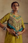 Shop_Zariya the Label_Green Bamberg Silk Embroidery Banjaran Tassel Embellished Kurta With Pant _Online_at_Aza_Fashions