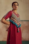 Buy_Zariya the Label_Red Bamberg Silk Banjaran Tassel Embellished Yoke Kurta With Pant _Online_at_Aza_Fashions