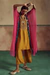 Buy_Zariya the Label_Yellow Kurta And Pant: Bamberg Silk Boho Mandala Art Cape Set For Women_Online_at_Aza_Fashions