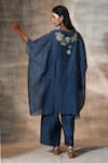 Shop_Neeta Bhargava_Blue Chanderi Embroidery V-neck Placement Floral Pattern Kaftan With Palazzo _at_Aza_Fashions