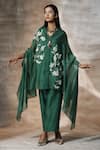 Neeta Bhargava_Green Chanderi Embroidery Floral V Neck Hand Kaftan With Palazzo  _Online_at_Aza_Fashions