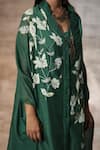 Shop_Neeta Bhargava_Green Chanderi Embroidery Floral V Neck Hand Kaftan With Palazzo  _Online_at_Aza_Fashions