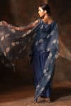 Shop_Neeta Bhargava_Blue Organza Print Lotus Boat Neck Cape Skirt Set For Women_at_Aza_Fashions