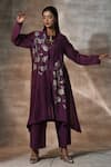 Buy_Neeta Bhargava_Purple Chanderi Hand Painted Floral Mandarin Collar Jacket Palazzo Set  _at_Aza_Fashions