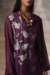 Neeta Bhargava_Purple Chanderi Hand Painted Floral Mandarin Collar Jacket Palazzo Set  _at_Aza_Fashions