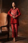 Buy_Neeta Bhargava_Red Chanderi Placement Print Bandhani Collared Bodice Tunic With Pant  _at_Aza_Fashions