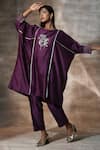 Buy_Neeta Bhargava_Purple Chanderi Hand Painted Floral Round Neck Kaftan With Pant  _at_Aza_Fashions