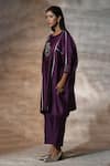 Neeta Bhargava_Purple Chanderi Hand Painted Floral Round Neck Kaftan With Pant  _Online_at_Aza_Fashions