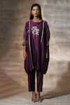 Shop_Neeta Bhargava_Purple Chanderi Hand Painted Floral Round Neck Kaftan With Pant  _Online_at_Aza_Fashions