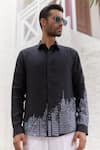 Buy_Asuka_Black Pure Irish Linen Hand Embroidered Resham Work City Shirt _Online_at_Aza_Fashions